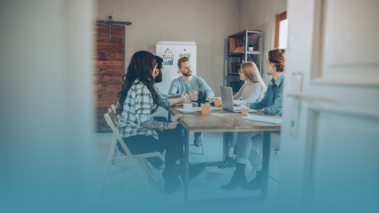 employees discussing creating a culture of presence in the workplace.