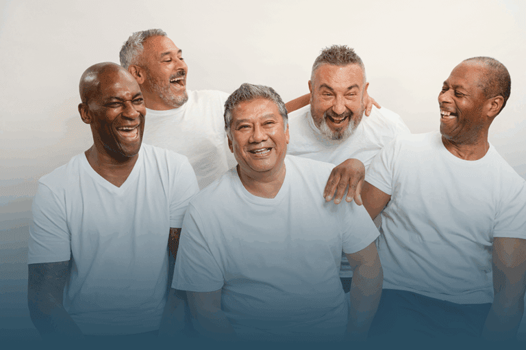 a group of smiling men observing men's health month.