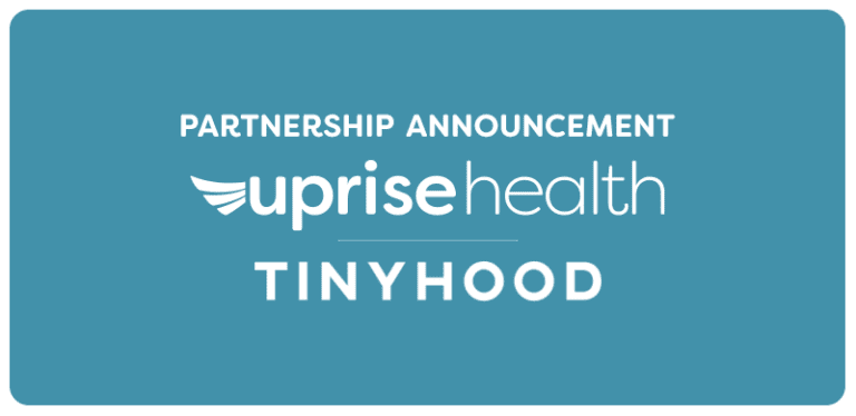 image with text announcing partnership between uprise health and tinyhood